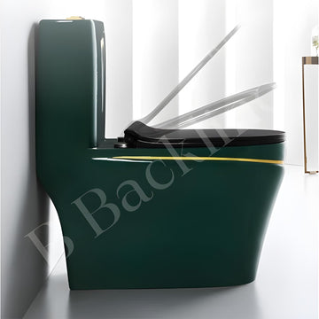 B Backline Ceramic Floor Mounted One Piece Water Closet Commode Western Toilet Syphonic Flushing Bathrooms S Trap Outlet Is From Floor , 12 Inches From Wall To Trap  (Dark Green Glossy)