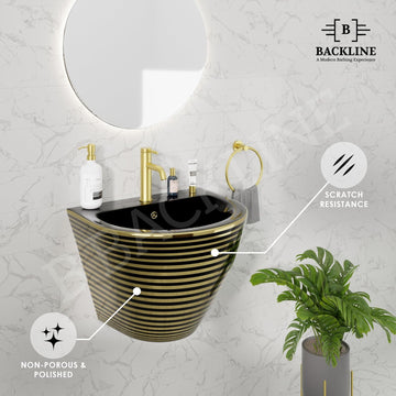 B Backline Ceramic Wall Hung / Wall Hung Half Pedestal Wash Basin For Bathroom 53 X 44 X 39 Cm (Glossy Finish)