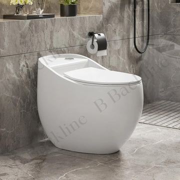 B Backline Ceramic One Piece Siphonic Western Toilet/Water Closet/Commode With Soft Close Toilet Seat For Bathroom - 9" S Trap Outlet Is From Floor (Glossy White)