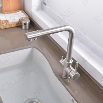 B Backline Brass Kitchen Faucet Tap Double Lever Hole RO Drinking water tap kitchen faucet (Brushed Nickel)