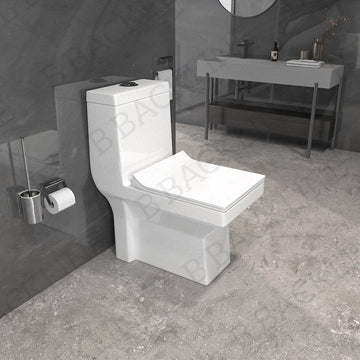 B Backline Ceramic  Western Commode One-Piece Toilet S-Trap Outlet is Floor White Color