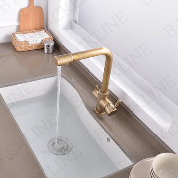 B Backline Brass Kitchen Faucet Tap Double Lever Hole RO Drinking water tap kitchen faucet (Antique Matt)