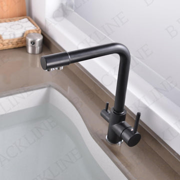 B Backline Brass Kitchen Faucet Tap Double Lever Hole RO Drinking water tap kitchen faucet (Black Matt)