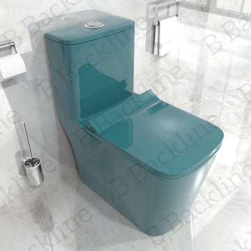 B Backline Ceramic Western One-Piece Toilet Commode Green Glossy Color S-Trap