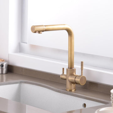 B Backline Brass Kitchen Faucet Tap Double Lever Hole RO Drinking water tap kitchen faucet (Antique Matt)