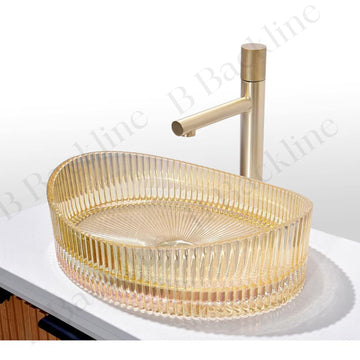 B Backline Luxury Glass Basin Table Top Wash Basin  Bathroom & Livingroom 50 X 37 X 14 (Gold)