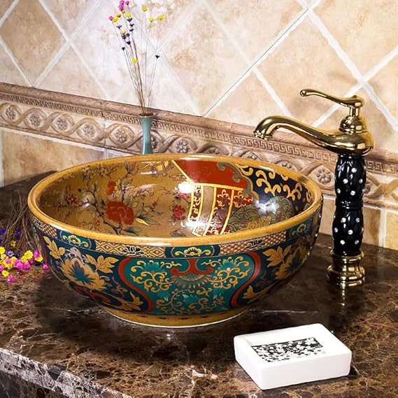 B Backline Mexican Ceramic Wash Basin | Designer Table Top wash basin | Countertop Basin Sink For Livingroom & Bathroom/Home/Office/Hotels 41 X 41 X 14 Cm.