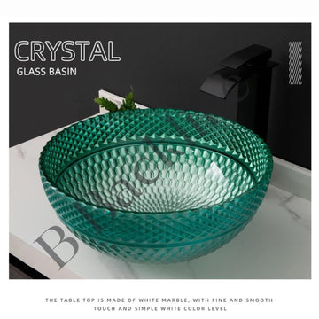 B Backline Crystal Glass Basin | Table Top Wash Basin | Countertop Basin | Wash Basin For Bathroom & Livingroom 34 X 34 X 17.5 Cm (Green)