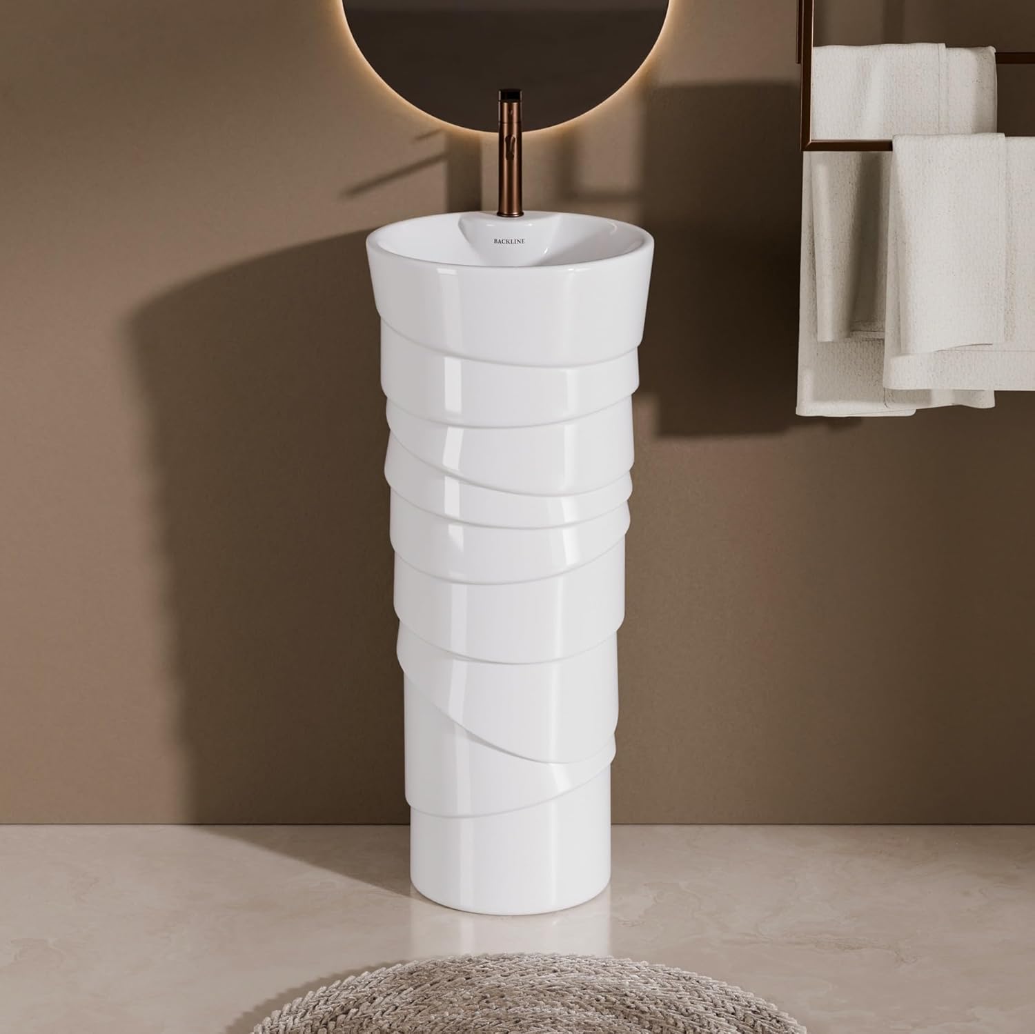 B Backline Ceramic Pedestal Wash Basin Round 15 Inch White