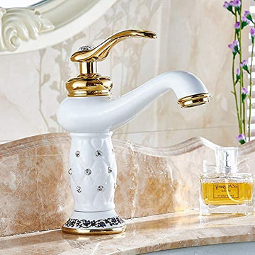 B BACKLINE Premium Brass Waterfall Basin Mixer Tap | Hot & Cold Single Handle Wash Basin Faucet – White Gold (Short Body)
