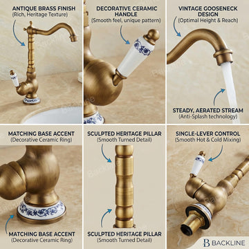 B Backline Bathroom Single Lever Hole Basin Mixer Brass Basin High Neck Long Body Sink Faucet Antique Finish