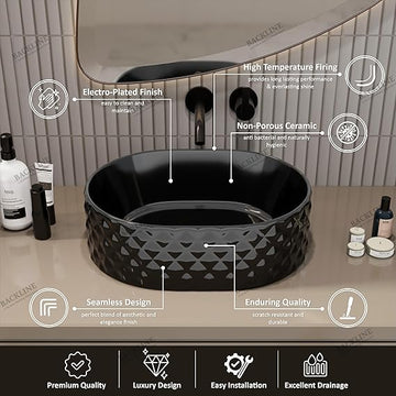 B Backline Ceramic Table Top Wash Basin 18 X 13.5 X 5.5 Inches