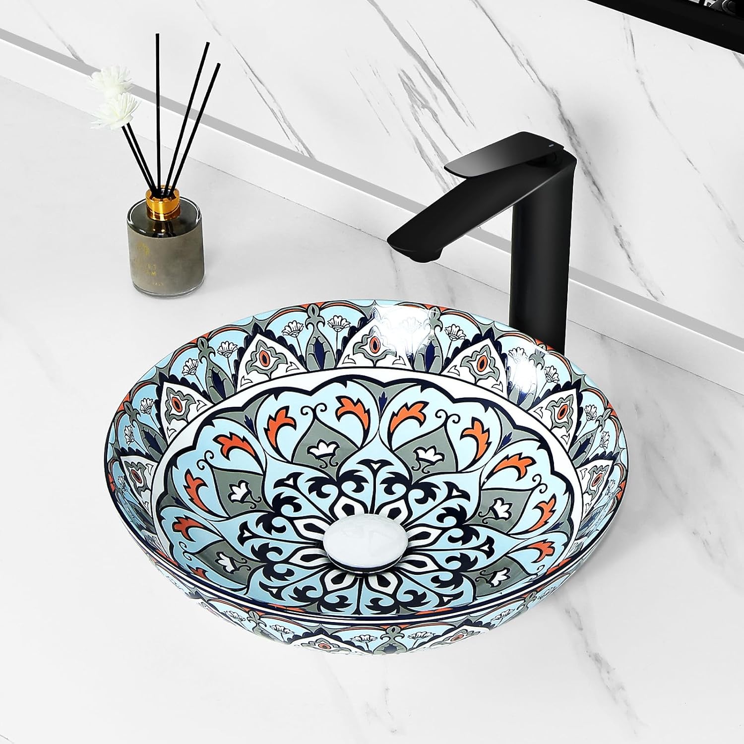 B Backline Ceramic Moroccan Table Top Wash Basin For Bathroom 40 X 40 X 12.5 CM