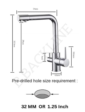 B Backline Brass Kitchen Faucet Tap Double Lever Hole RO Drinking water tap kitchen faucet (Gold)