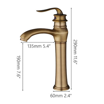 Backline Brass High Neck Basin Mixer Tap – Single Lever Hot & Cold Faucet for Table Top Basin, Antique Finish Luxury Bathroom Tap
