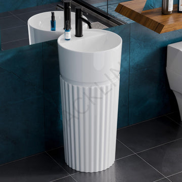 Backline Free Standing Pedestal Wash Basin | White Glossy (40x40x84 CM)