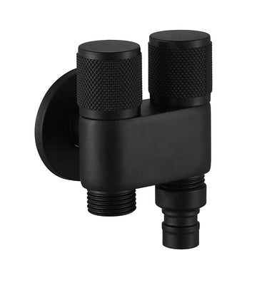 Backline 2-in-1 Double Outlet Matte Black Brass Angle Valve with Dual Control Nozzle for Health Faucet and Geyser