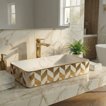 Table Top Designer Wash Basin 60x35 cm Gold Color