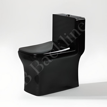 B Backline Ceramic One-Piece Toilet Western Commode P Trap Outlet Is From Wall 26 X 14 X 29 Inches Black Glossy