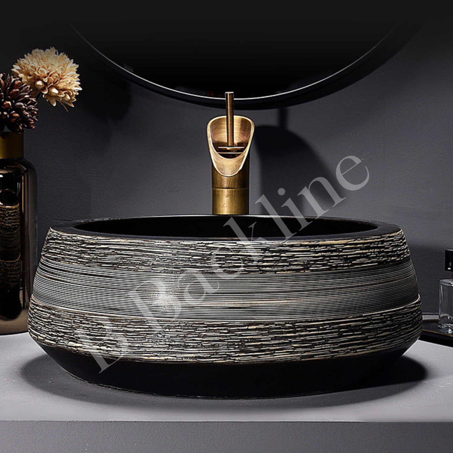 B Backline Ceramic Table Top Wash Basin | Counter Top Basin For Bathroom & Livingroom  42 x42 CM Black Matt