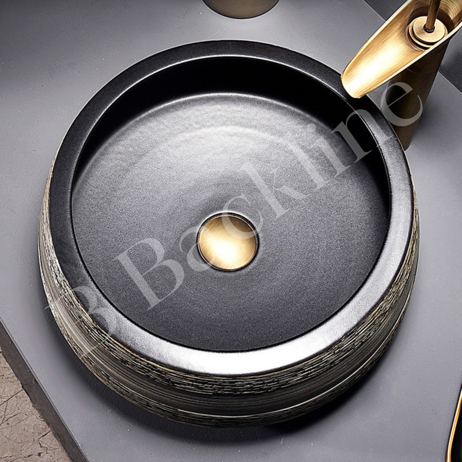 B Backline Ceramic Table Top Wash Basin | Counter Top Basin For Bathroom & Livingroom  42 x42 CM Black Matt
