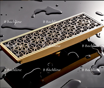 B Backline Brass Floor Drain 12" x 3" – Antique Bronze Matte Finish | Rectangle Bathroom Drain Grating with Anti-Foul Cockroach Trap (30x 8.2 Cm)