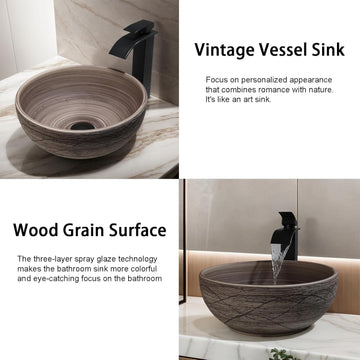 B Backline Matte Brown Ceramic Table Top Wash Basin | Vintage Round Designer Bathroom Sink (35x35x14 cm)