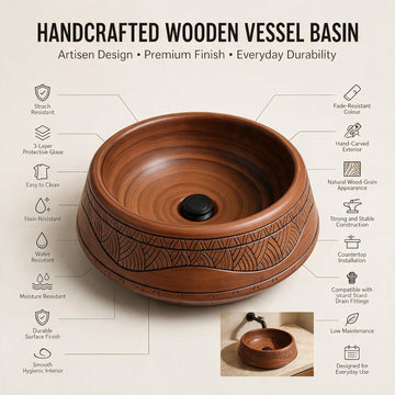 Backline 16.5" Round Countertop Table Top Wash Basin - Dark Wooden Finish Matte Ceramic Basin
