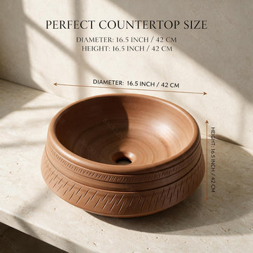 Backline Countertop Table Top Wash Basin in Matt Wooden Finish (42 x 42 x 14.5 cm) – Round Modern Basin