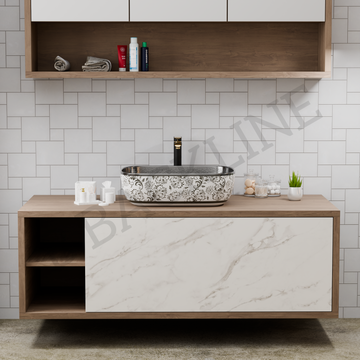B Backline Ceramic Table Top, Counter Top Wash Basin Silver 45 x 32 CM