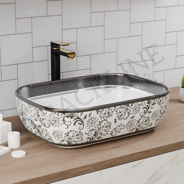 B Backline Ceramic Table Top, Counter Top Wash Basin Silver 45 x 32 CM