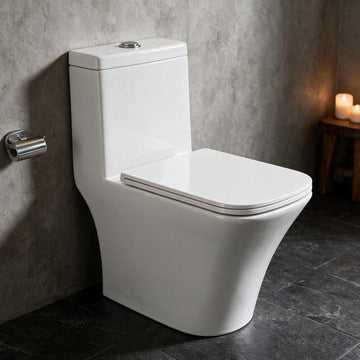 Backline Rimless One-Piece Western Toilet with Soft Close Seat Cover | S Trap 9" (White)