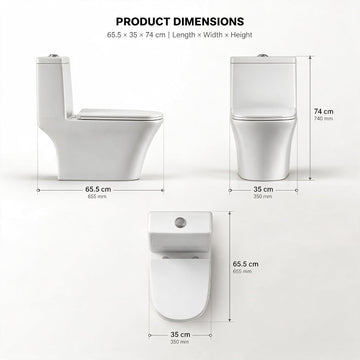 Backline Rimless One-Piece Western Toilet with Soft Close Seat Cover | S Trap 9" (White)