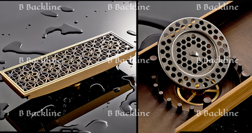 B Backline Brass Floor Drain 12" x 3" – Antique Bronze Matte Finish | Rectangle Bathroom Drain Grating with Anti-Foul Cockroach Trap (30x 8.2 Cm)