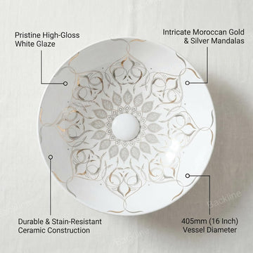 B Backline Ceramic Table Top, Counter Top Wash Basin Silver White 16 x 16 Inch