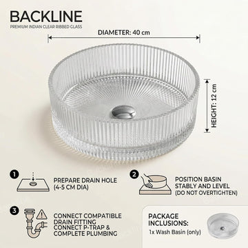 B Backline Glass Basin Table Top Wash Basin Bathroom & Livingroom 40 X 40 X 15 CM