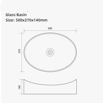 B Backline Glass Basin Table Top Wash Basin Bathroom & Livingroom 50 x 37 x 14 cm