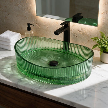 Backline Ribbed Oval Glass Countertop Wash Basin (50 x 37 x 14 cm)