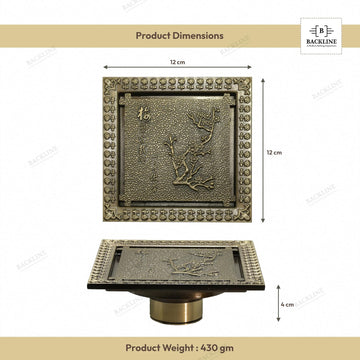 B Backline Brass Bathroom Floor Water Drain Grating with Anti-Foul Cockroach Trap Floral Antique Finish