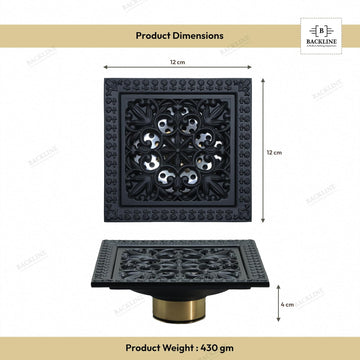 Backline 5x5 Inch Brass Floor Drainer – Matte Black – Tile Insert Waste Grating with Cockroach Trap