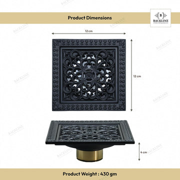 Backline 5x5 Inch Brass Floor Drainer – Matte Black – Tile Insert Waste Grating with Cockroach Trap