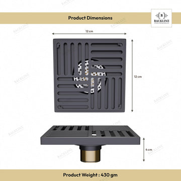 Backline 5x5 Inch Brass Floor Drainer – Matte Black Tile-Insert Grating with Anti-Foul Cockroach Trap