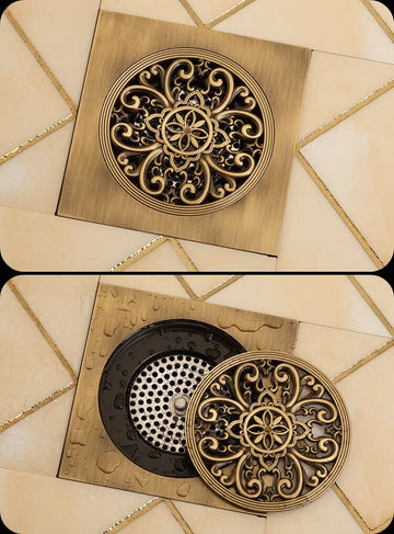 B Backline Brass Floor Drain 12x12 cm – Antique Bronze Finish | Bathroom Tile Insert Grating with Anti-Foul Cockroach Trap, Waterproof & Rust-Resistant