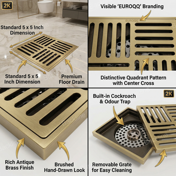 B Backline Brass Antique Finish Bathroom Floor Water Drain Grating with Anti-Foul Cockroach Trap