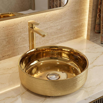 B Backline Ceramic Table Top, Counter Top Wash Basin Gold 36 x 36 CM