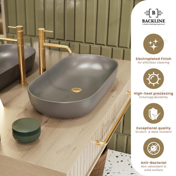 Ceramic Table Top Wash Basin 78 x 41 x 13 cm (Grey Matt Finish)