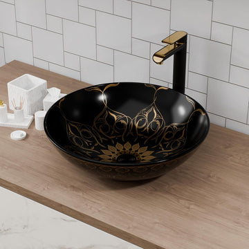 B Backline Ceramic Table Top, Counter Top Wash Basin Silver Black 16 x 16 Inch