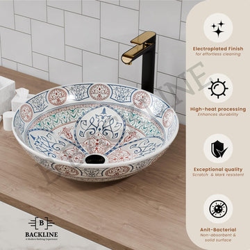 B Backline Ceramic Table Top, Counter Top Wash Basin 16 X 16 X 5 Inches