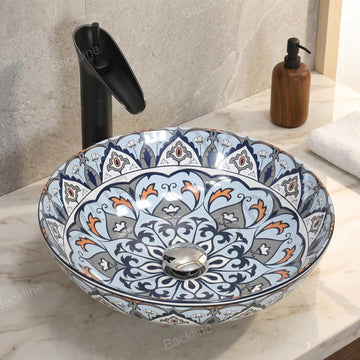 B Backline Ceramic Moroccan Table Top Wash Basin For Bathroom 40 X 40 X 12.5 CM