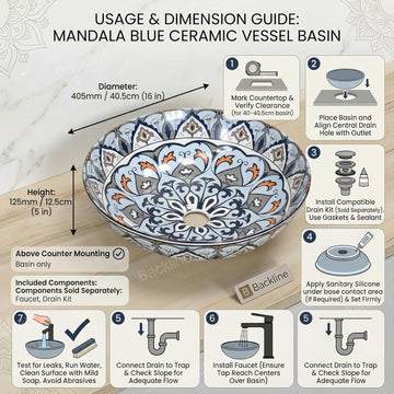 B Backline Ceramic Moroccan Table Top Wash Basin For Bathroom 40 X 40 X 12.5 CM